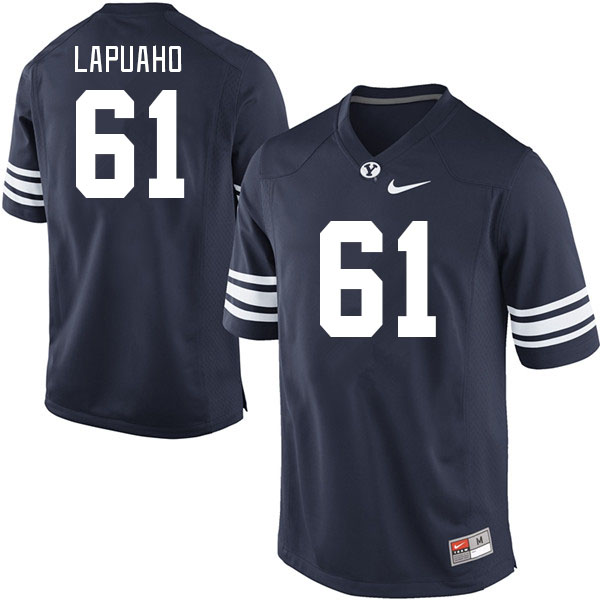 Men #61 Weylin Lapuaho BYU Cougars College Football Jerseys Stitched-Navy